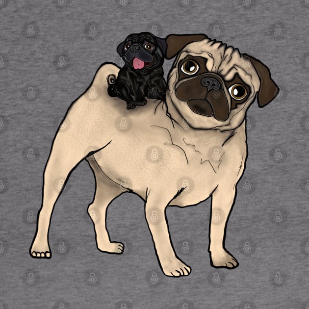 Puggyback Pals (reversed colors) by FivePugs